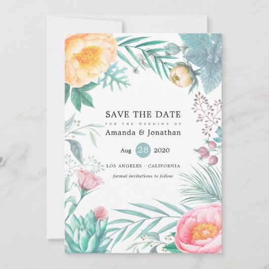 Tropische Floral Beach Summer Weddenschap Save The Date (Voorkant)