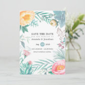 Tropische Floral Beach Summer Weddenschap Save The Date (Staand voorkant)