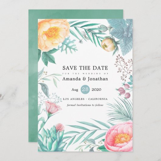 Tropische Floral Beach Summer Weddenschap Save The Date (Voorkant / Achterkant)