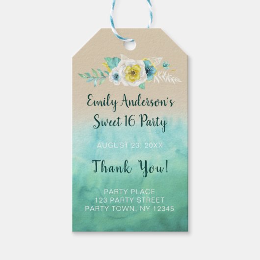 Tropische Floral Beach Sweet 16 Birthday Cadeaulabel (Voorkant)