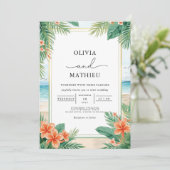 Tropische Floral Beach Wedding Kaart (Staand voorkant)