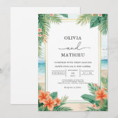 Tropische Floral Beach Wedding Kaart (Voorkant / Achterkant)
