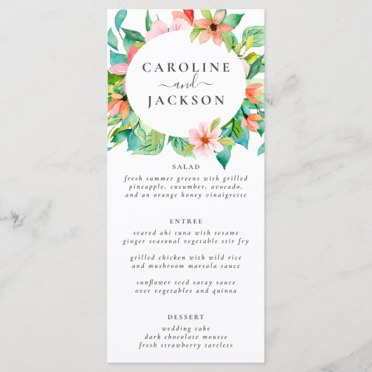 Tropische Floral Beach Wedding Menu (Voorkant)