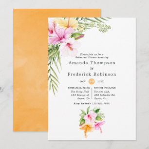 Tropische Floral Beach Wedding Rehearsal Dinner Kaart