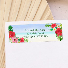 Tropische Floral Beach Wedding Return Address Etiket