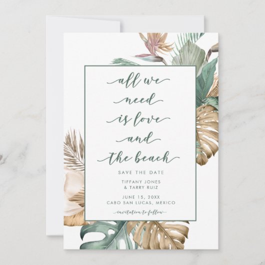 Tropische Floral Beach Wedding Save the Date (Voorkant)