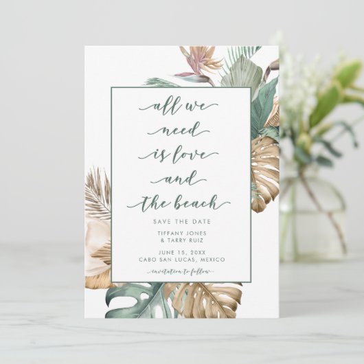 Tropische Floral Beach Wedding Save the Date (Staand voorkant)