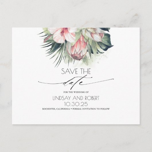 Tropische Floral Beach Wedding Save the Date Aankondigingskaart (Voorkant)