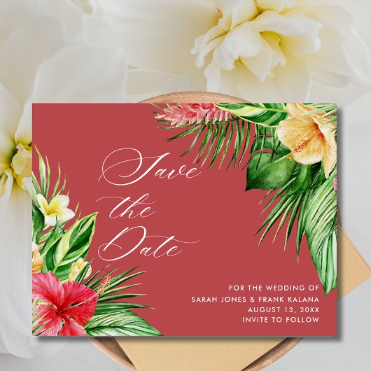 Tropische Floral Beach Wedding Save the Date Aankondigingskaart