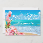 Tropische Floral Beach Wedding Save the Date Kaart (Voorkant)