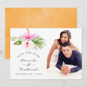 Tropische Floral Beach Wedding Save the Date Kaart