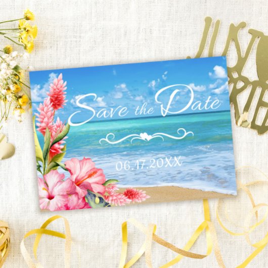 Tropische Floral Beach Wedding Save the Date Kaart