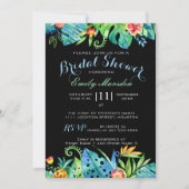 Tropische Floral Black Bridal Shower Invitation Kaart (Voorkant)