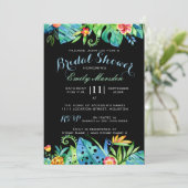 Tropische Floral Black Bridal Shower Invitation Kaart (Staand voorkant)
