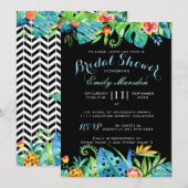 Tropische Floral Black Bridal Shower Invitation Kaart (Voorkant / Achterkant)