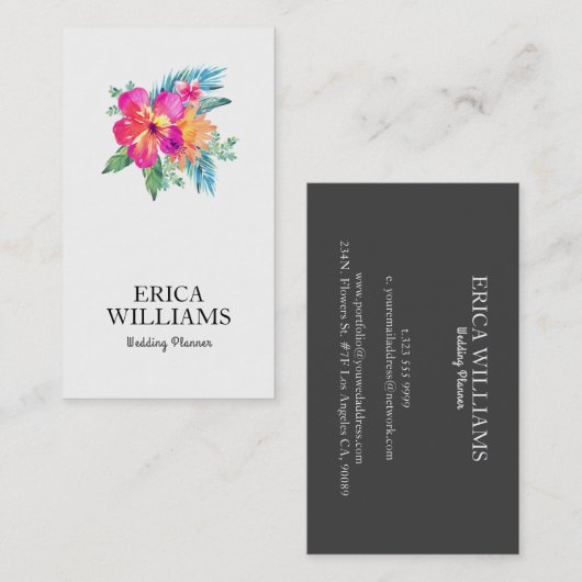 Tropische Floral Bouquet Wedding Planner Visitekaartje (Voorkant / Achterkant)