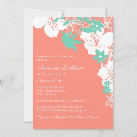 Tropische Floral Bridal Shower Invitation Kaart (Voorkant)
