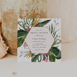 Tropische Floral Bridal Shower Invitation Kaart<br><div class="desc">Tropische bruiddoucheuitnodiging met een waterverf troep tropische groen en hibiscus bloemen. Pas uw informatie aan of klik op "Klik om verder aan te passen" om tekenstijlen,  grootte en kleuren te bewerken.</div>