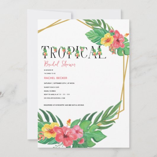Tropische Floral Bridal Shower Invitation Kaart (Voorkant)