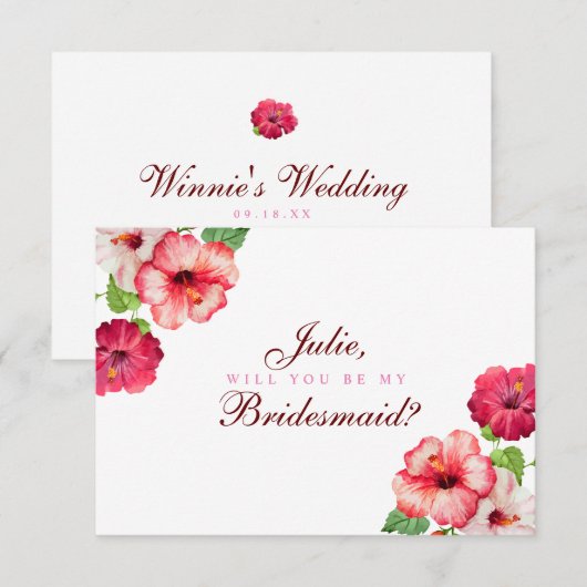 Tropische Floral Bridesmaid Card Kaart (Voorkant / Achterkant)