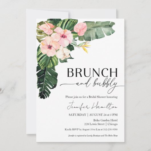 Tropische Floral Brunch en Bubble Vrijgezellenfees Kaart (Voorkant)