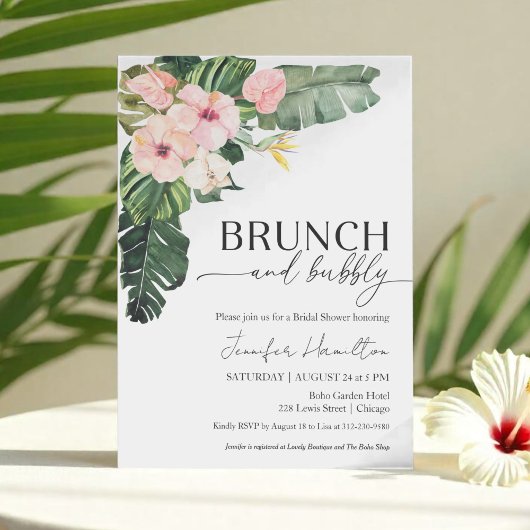 Tropische Floral Brunch en Bubble Vrijgezellenfees Kaart
