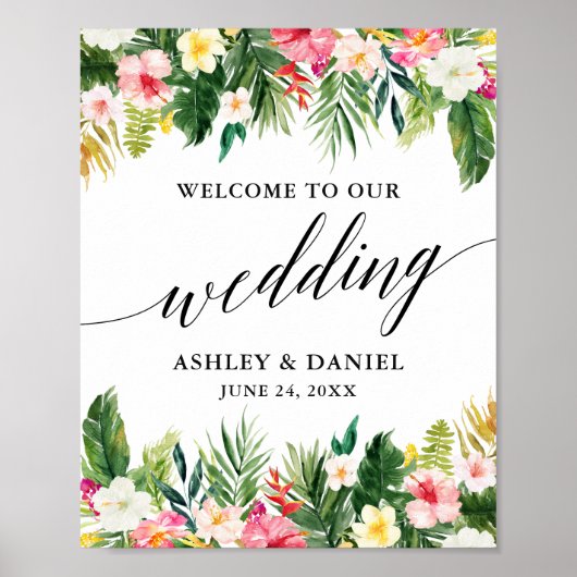 Tropische Floral Calligraphy Wedding Welcome Poster (Voorkant)