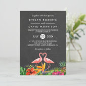 Tropische Floral Chalkboard Flamingo Formal Weddin Kaart (Staand voorkant)