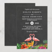 Tropische Floral Chalkboard Flamingo Formal Weddin Kaart (Voorkant / Achterkant)