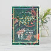 Tropische Floral Chic Gold Lijst Bachelorette Kaart (Staand voorkant)