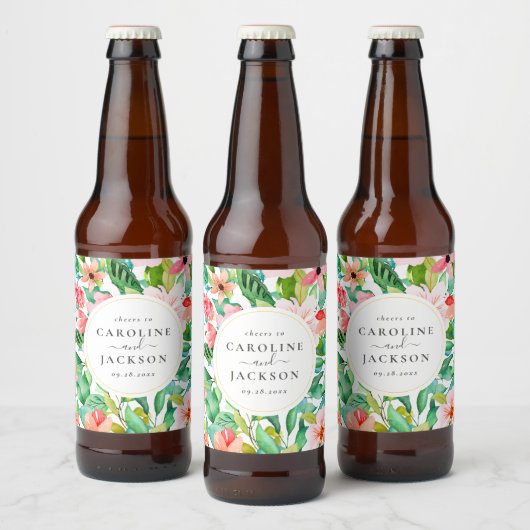 Tropische Floral Custom Wedding Bier Etiket (Flessen)