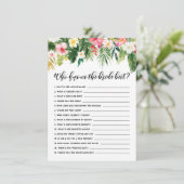 Tropische Floral die het beste spel van de Bride k Informatiekaartje (Staand voorkant)