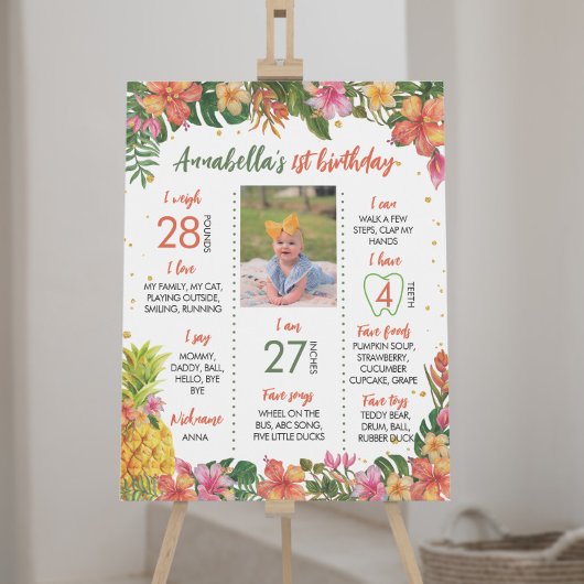 Tropische Floral eerste verjaardag Milestone Sign Poster