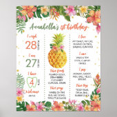 Tropische Floral eerste verjaardag Milestone Sign Poster (Voorkant)