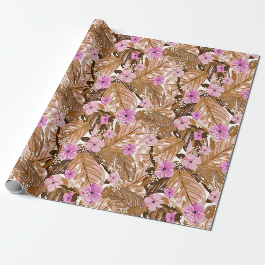 Tropische Floral en bladeren Cadeaupapier (Uitgerold)