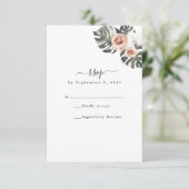 Tropische Floral en Palm Bohemian Wedding RSVP Kaa Kaartje (Staand voorkant)