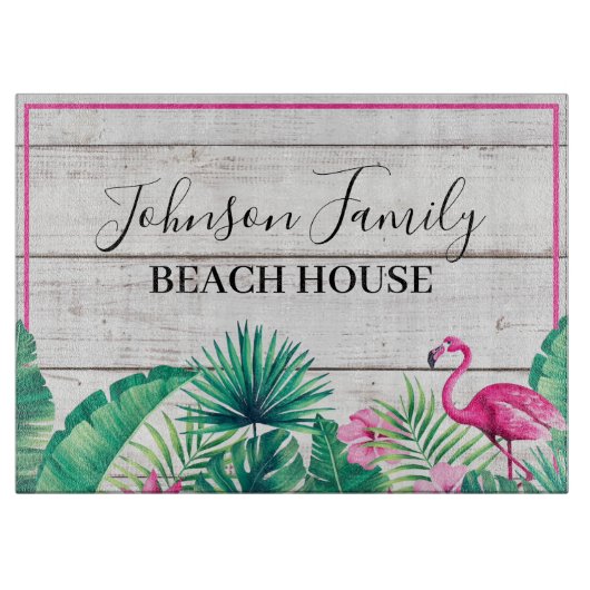 Tropische Floral Familienaam Beach House Snijplank (Voorkant)