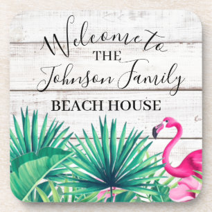 Tropische Floral Familienaam Beach House welkom Bier Onderzetter
