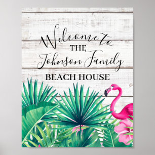 Tropische Floral Familienaam Beach House welkom Poster