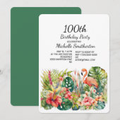 Tropische Floral Flamingo 100th Birthday Kaart (Voorkant / Achterkant)