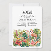 Tropische Floral Flamingo 100th Birthday Kaart (Voorkant)
