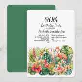 Tropische Floral Flamingo 90th Birthday Kaart (Voorkant / Achterkant)