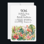 Tropische Floral Flamingo 90th Birthday Kaart<br><div class="desc">De 90ste verjaardag van de geboorte van de vrouw is een uitnodiging met een prachtige roze flamingo op tropische bladeren en florale achtergrond. Deze kaart kan voor iedereen van elke leeftijd worden aangepast. Neem contact met mij op voor hulp bij uw aanpassingen of om aanvullende Zazzle-producten aan te vragen of...</div>