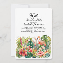 Tropische Floral Flamingo 90th Birthday Kaart