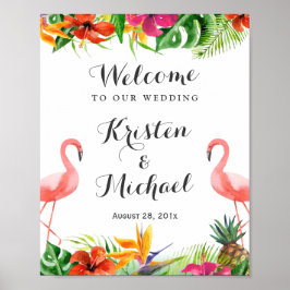 Tropische Floral Flamingo Couple Luau Wedding Sign Poster
