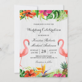 Tropische Floral Flamingo Couple Weddenschap Kaart