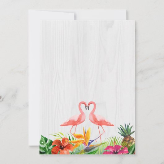 Tropische Floral Flamingo Couple Weddenschap Kaart (Achterkant)