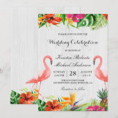 Tropische Floral Flamingo Couple Weddenschap Kaart (Voorkant / Achterkant)