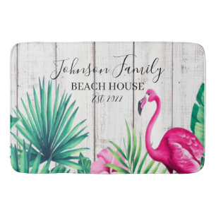 Tropische Floral Flamingo Familienaam Beach House Badmat
