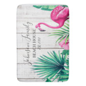 Tropische Floral Flamingo Familienaam Beach House Badmat (Voorkant Verticaal)
